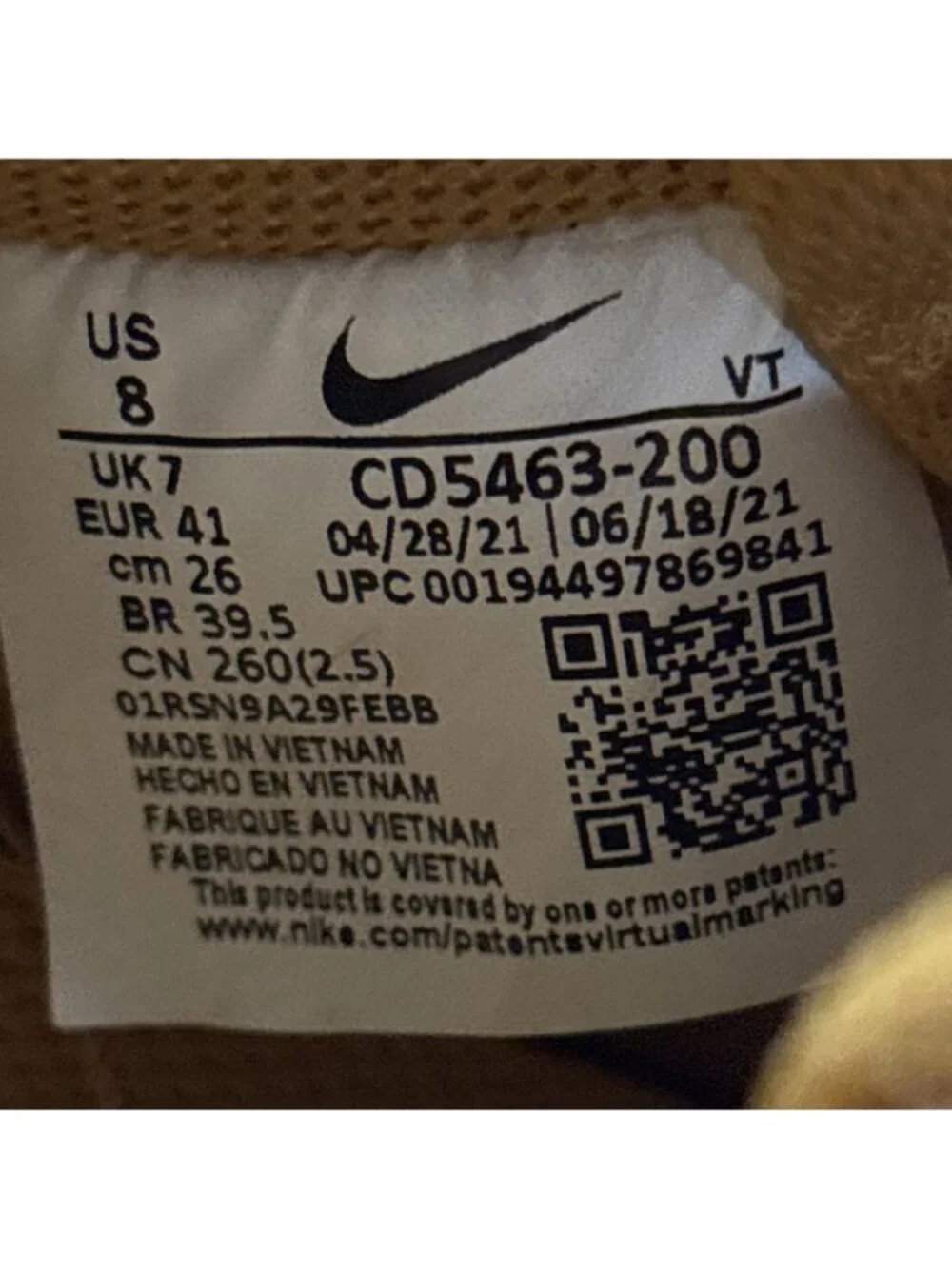 Nike Air Force 1 Low Flax Tan Wheat Men's Low Top Sneakers CD5463-200 Size 8